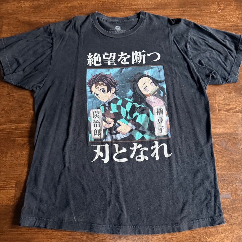 Demon Slayer Tanjiro Nezuko Graphic T-Shirt Black Mens XL Anime Tee